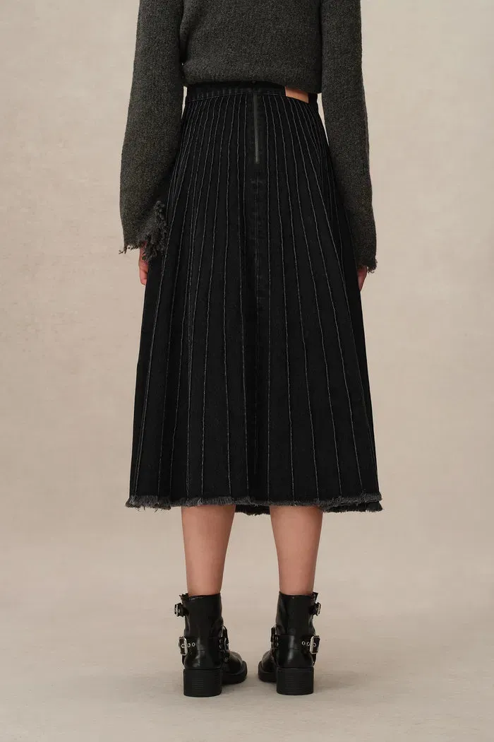 Silas A-Line Midi Skirt in Washed Cotton Denim sold by Fabrique product image thumbnail 5