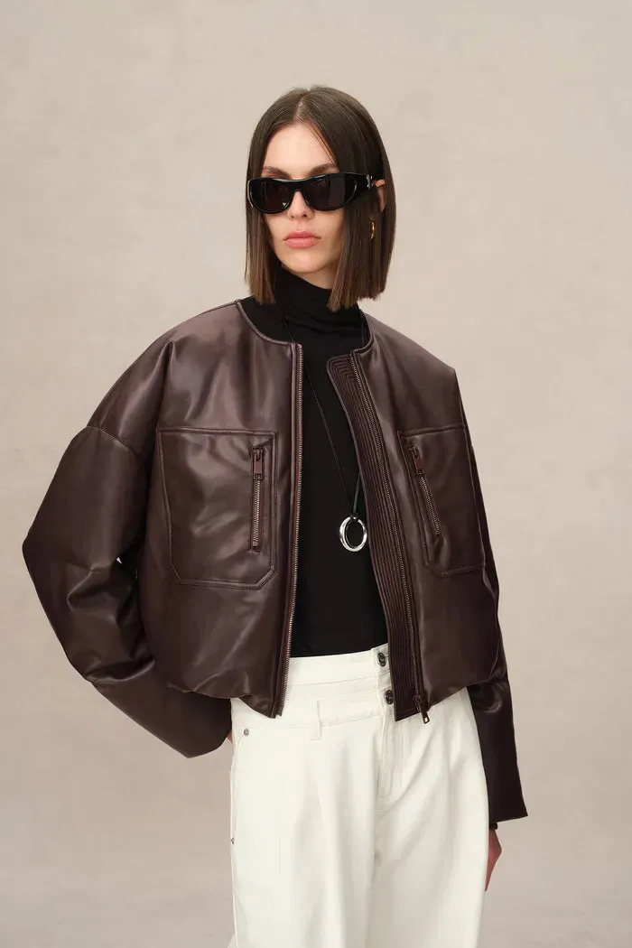 Thebe Faux Leather Puffer Jacket in Vegan Leather sold by Fabrique product image thumbnail 5