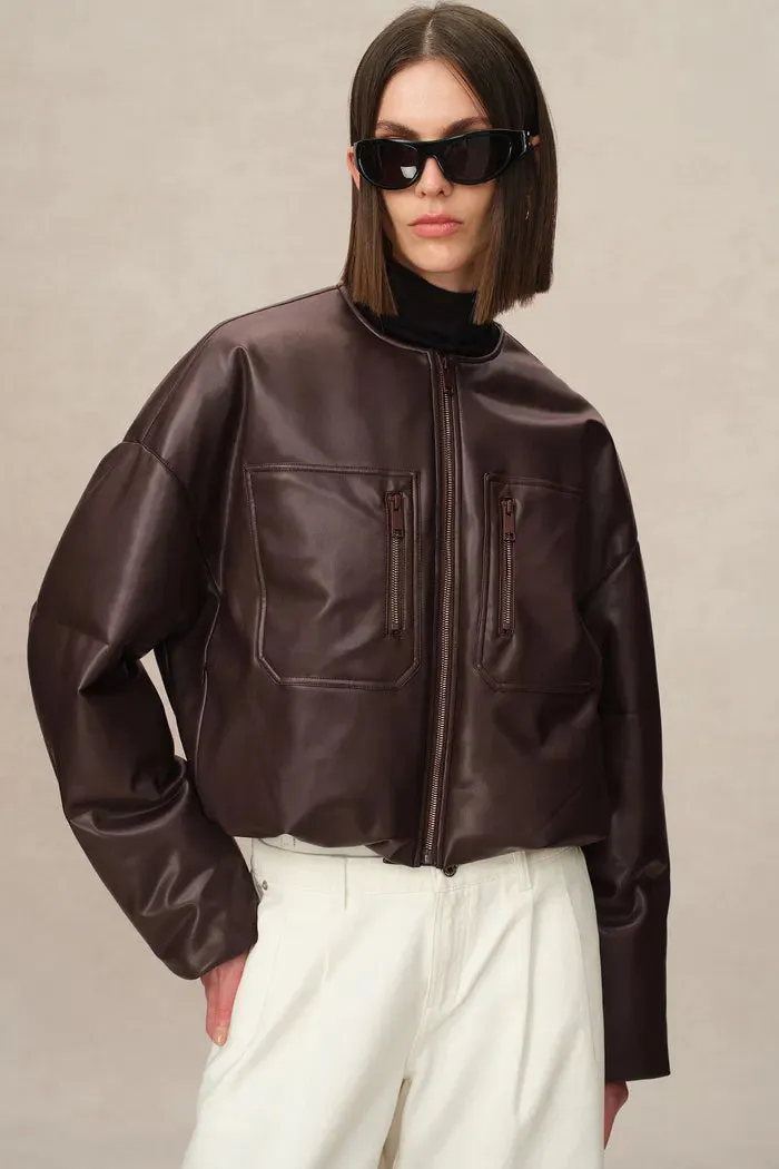 Thebe Faux Leather Puffer Jacket in Vegan Leather sold by Fabrique product image thumbnail 2
