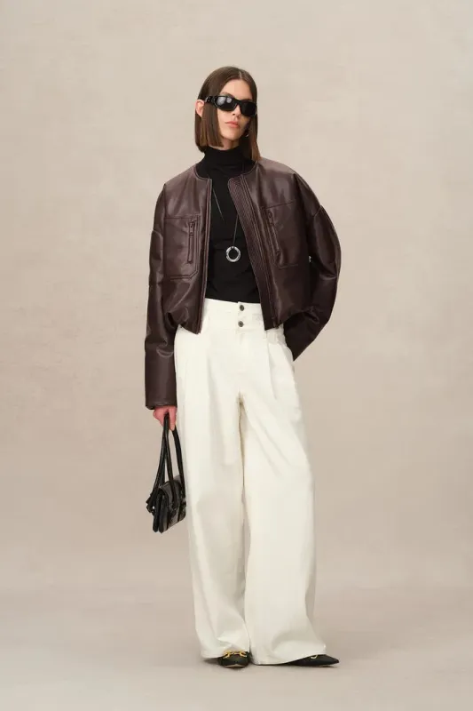 Thebe Faux Leather Puffer Jacket in Vegan Leather sold by Fabrique