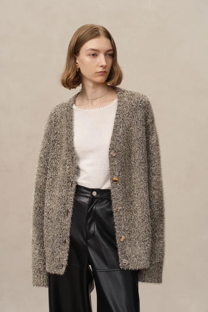 Eva Metallic Thread Cardigan in Wool-Cashmere Blend Knit sold by Fabrique product image thumbnail 5