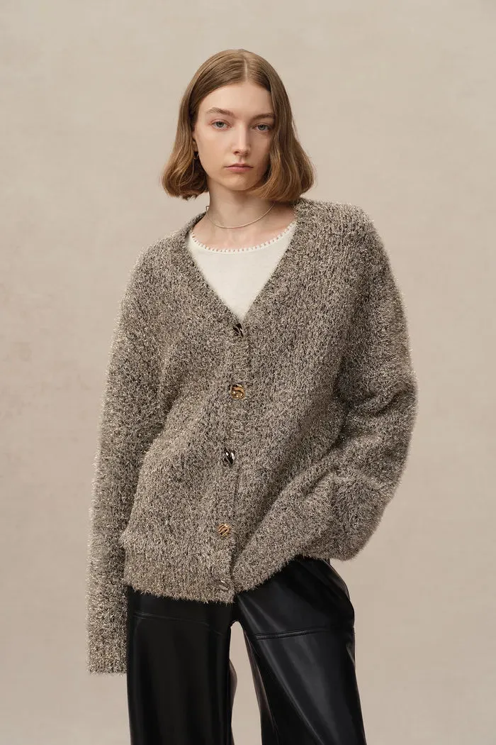 Eva Metallic Thread Cardigan in Wool-Cashmere Blend Knit sold by Fabrique product image thumbnail 2