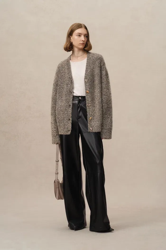 Eva Metallic Thread Cardigan in Wool-Cashmere Blend Knit sold by Fabrique product image thumbnail 4