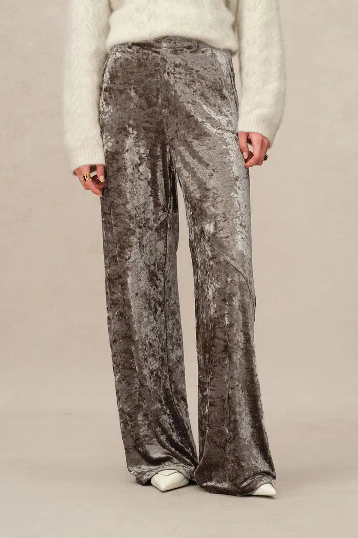 Shining Velvet Straight Leg Trousers in Ice Velvet sold by Fabrique