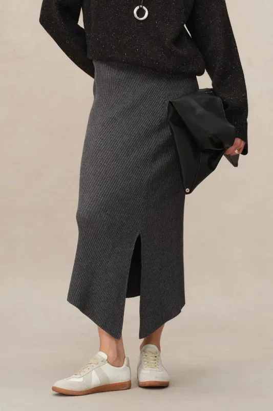 Aria Side-Slit Skirt in Merino Wool Rib Knit sold by Fabrique