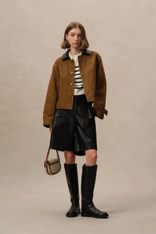 Nechi Cropped Denim Jacket in Washed Cotton Denim sold by Fabrique