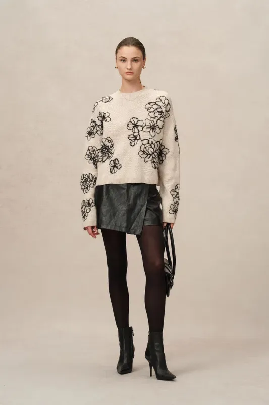 Poppy Embroidered Sweater in Chunky Wool Knit sold by Fabrique