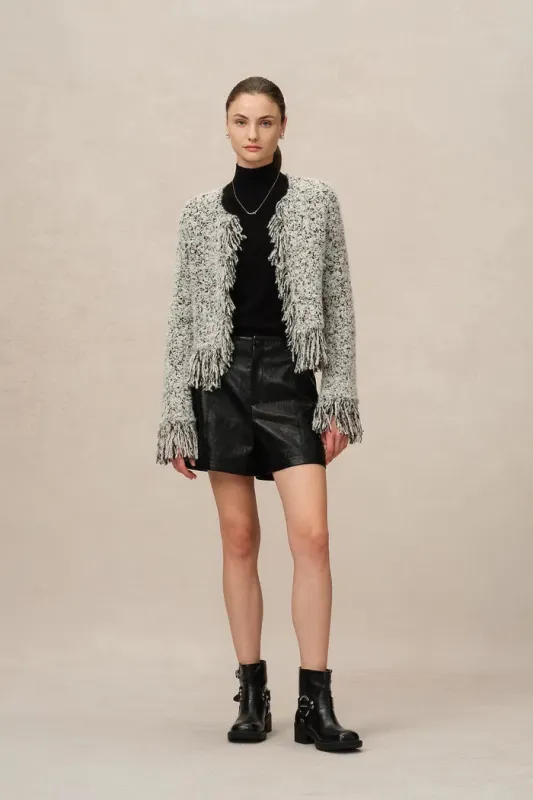 Sara Fringe Knit Jacket in Multi-Yarn Blend sold by Fabrique