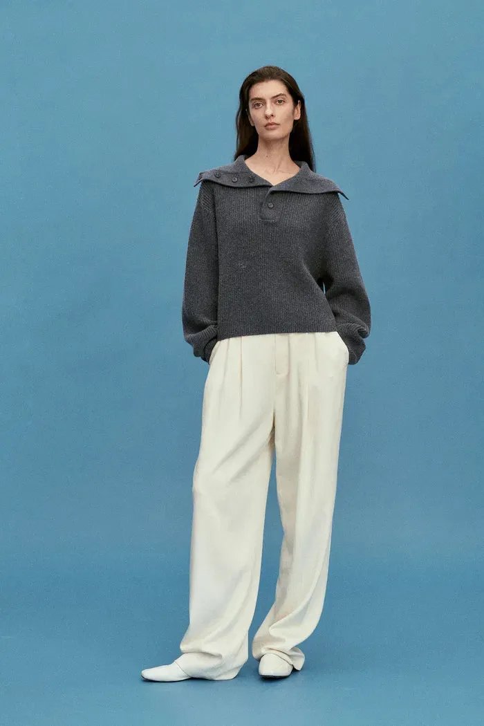 Perina Oversized Collared Pullover in Wool-Cotton Blend Knit sold by Fabrique