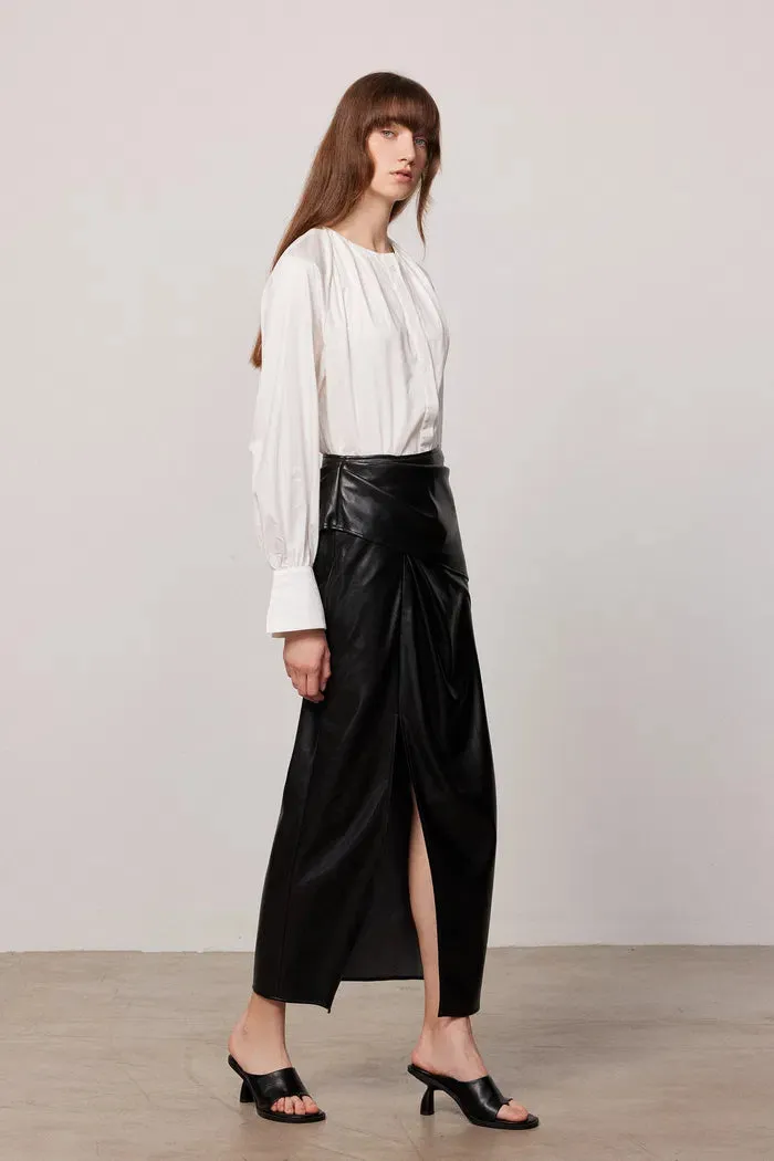 Leona Pleated Slit Skirt in Vegan Leather sold by Fabrique product image thumbnail 3