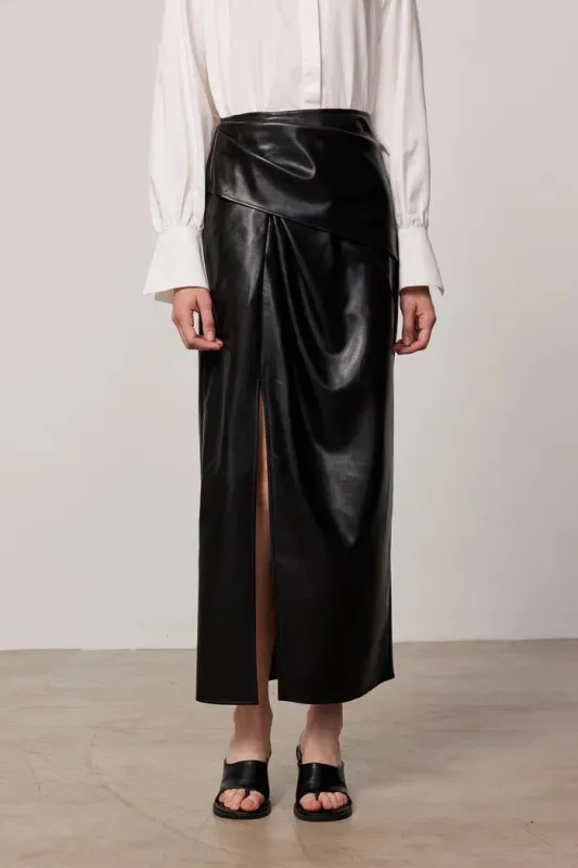 Leona Pleated Slit Skirt in Vegan Leather sold by Fabrique