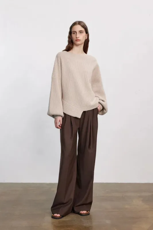 Sonia Asymmetrical Hem Sweater in Merino Wool Knit sold by Fabrique