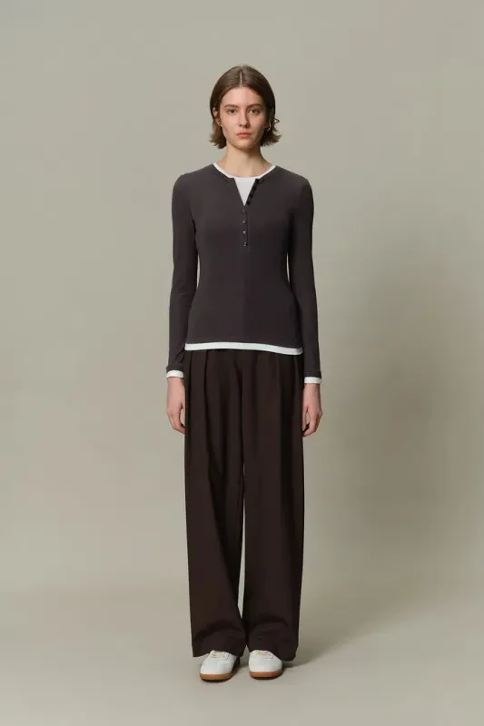 Henley Layered Long Sleeve Top in Tencel-Wool Knit sold by Fabrique