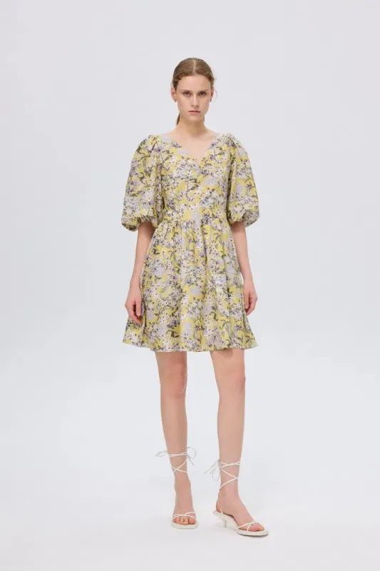 Hyacinth Floral Mini Dress in Mulberry Silk Blend made by Fabrique
