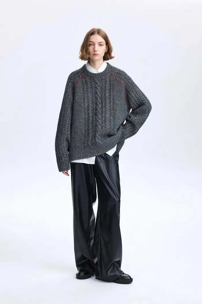 Jenna Oversized Cable Sweater in Yak-Wool Blend Knit sold by Fabrique
