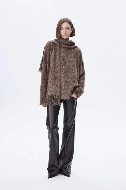 Virginia Handcrafted Sweater with Detachable Scarf in Bouclé Blend Knit Yarn sold by Fabrique