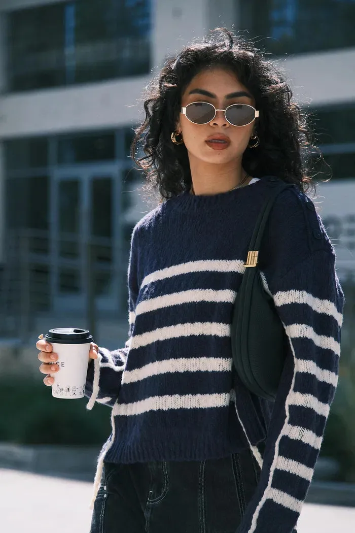 Kirsten Striped Pullover Sweater in Wool Blend Bouclé Knit sold by Fabrique product image thumbnail 2
