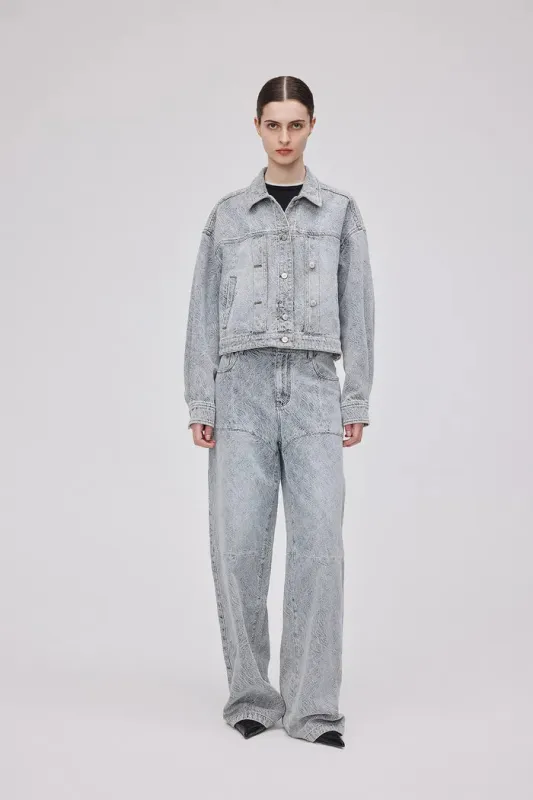 Ainsley Textured Cropped Jacket in Washed Jacquard Denim sold by Fabrique