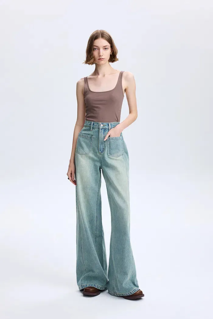 Cheer Patch Pocket Wide Leg Jeans in Washed Cotton Denim sold by Fabrique product image thumbnail 2