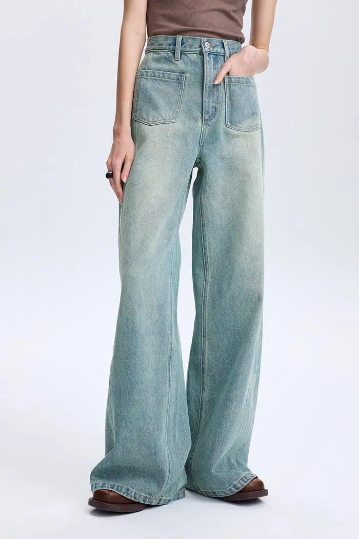 Cheer Patch Pocket Wide Leg Jeans in Washed Cotton Denim sold by Fabrique product image thumbnail 4