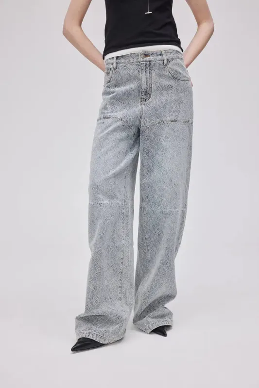 Eliana Textured Patchwork Jeans in Jacquard Washed Denim sold by Fabrique