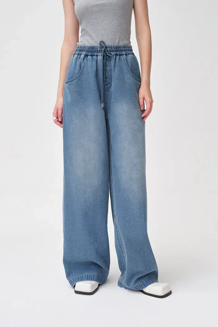 Bulb Pull On Faded Jeans in Cotton Denim sold by Fabrique