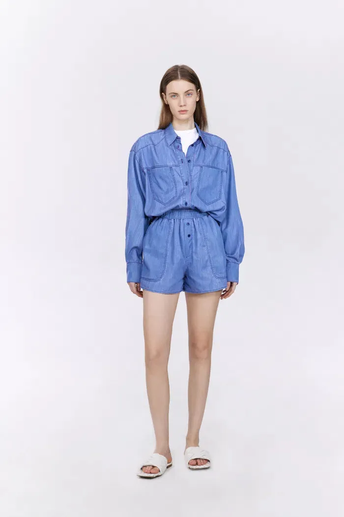 Ivy Sun Protective Lightweight Shorts in UPF50+ Tencel Denim sold by Fabrique product image thumbnail 2