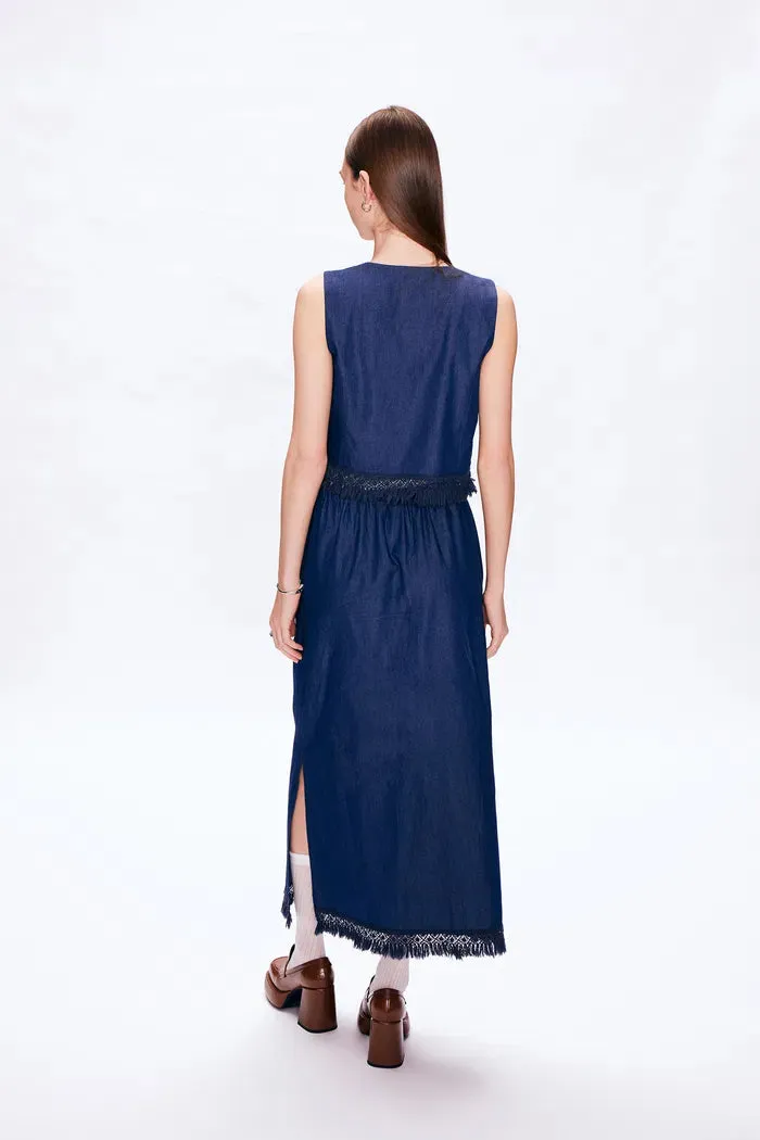 Velia Handcrafted Tassel Vest and Skirt Set in Cotton Denim sold by Fabrique product image thumbnail 5