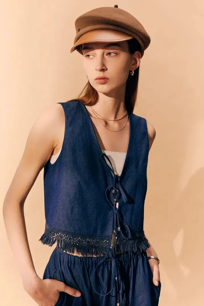 Velia Handcrafted Tassel Vest and Skirt Set in Cotton Denim sold by Fabrique product image thumbnail 3