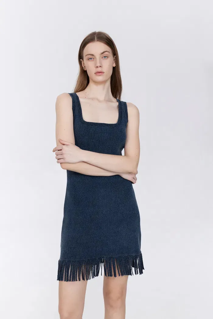 Victoria Fringed Hem Dress in Cotton Blend Knit sold by Fabrique product image thumbnail 4