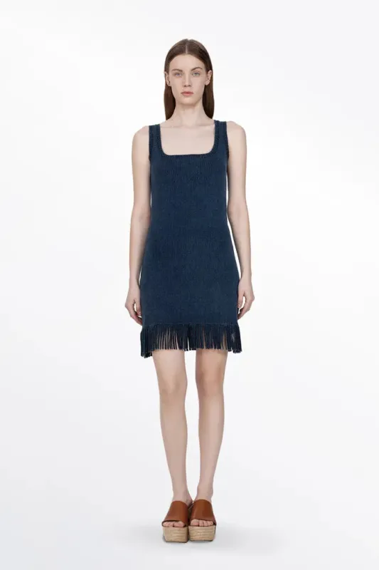Victoria Fringed Hem Dress in Cotton Blend Knit sold by Fabrique