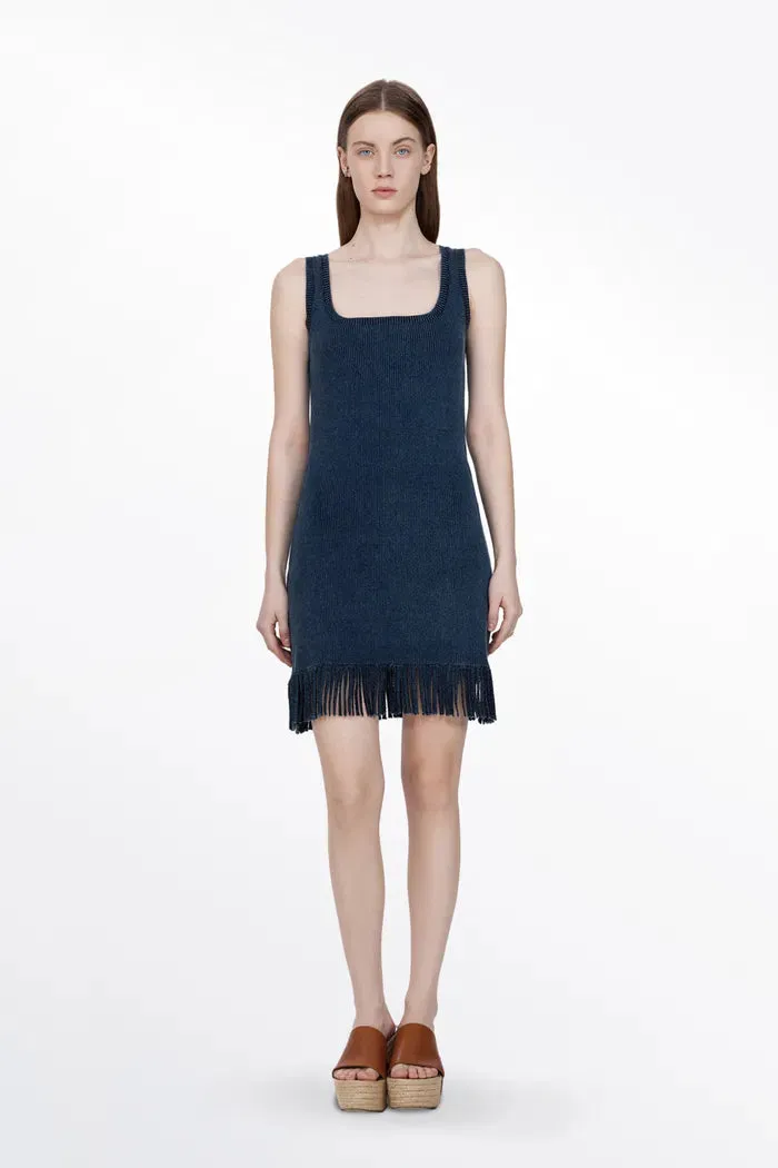 Victoria Fringed Hem Dress in Cotton Blend Knit sold by Fabrique