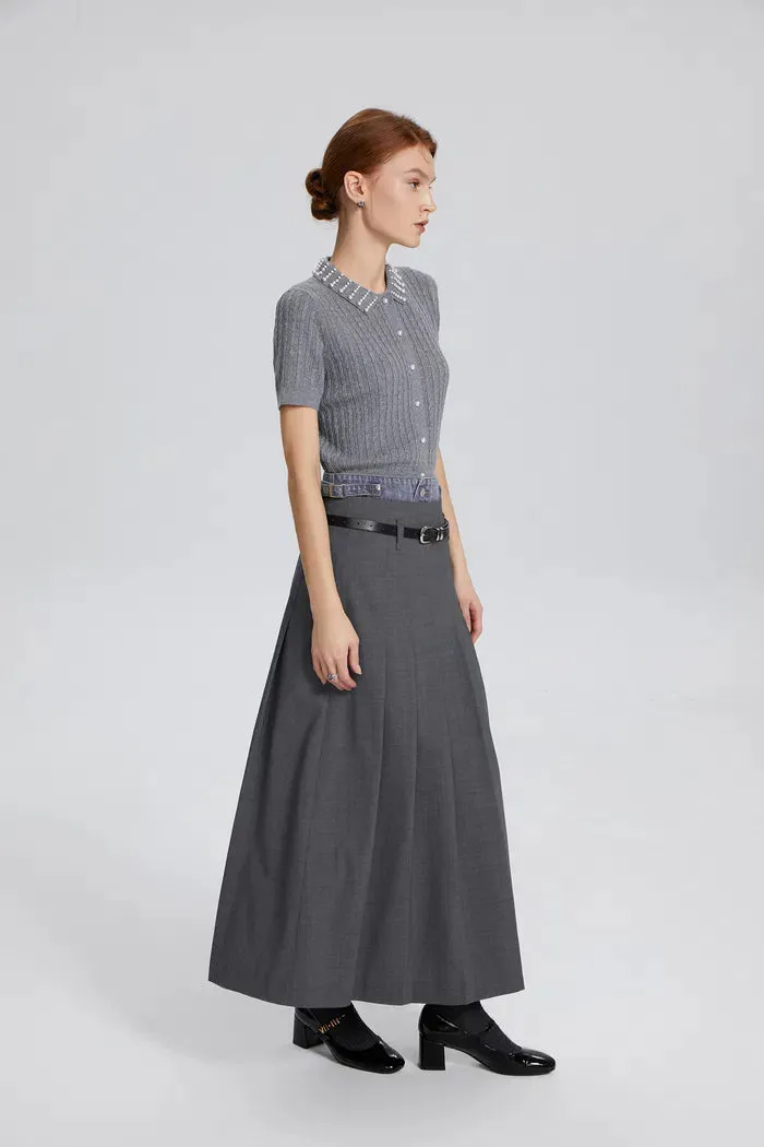 Cassiopea Pearl Embellished Crop Top in Silk Wool Blend sold by Fabrique product image thumbnail 3