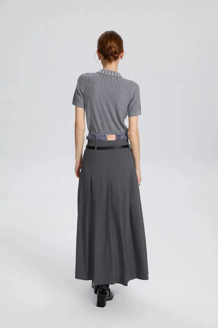 Cassiopea Pearl Embellished Crop Top in Silk Wool Blend sold by Fabrique product image thumbnail 4