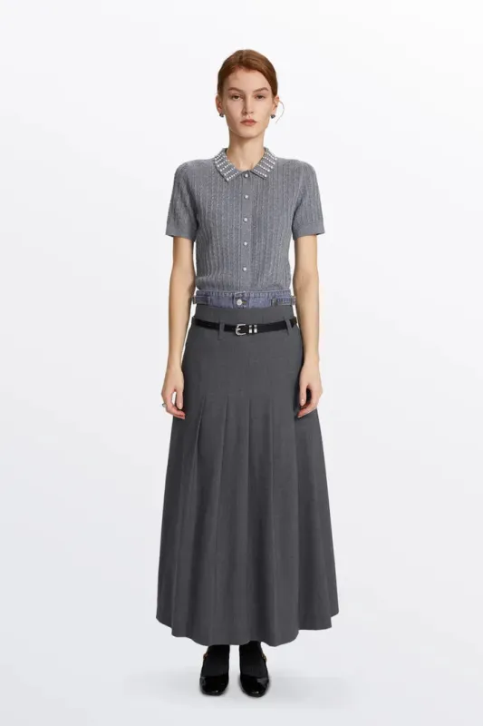 Cassiopea Pearl Embellished Crop Top in Silk Wool Blend sold by Fabrique