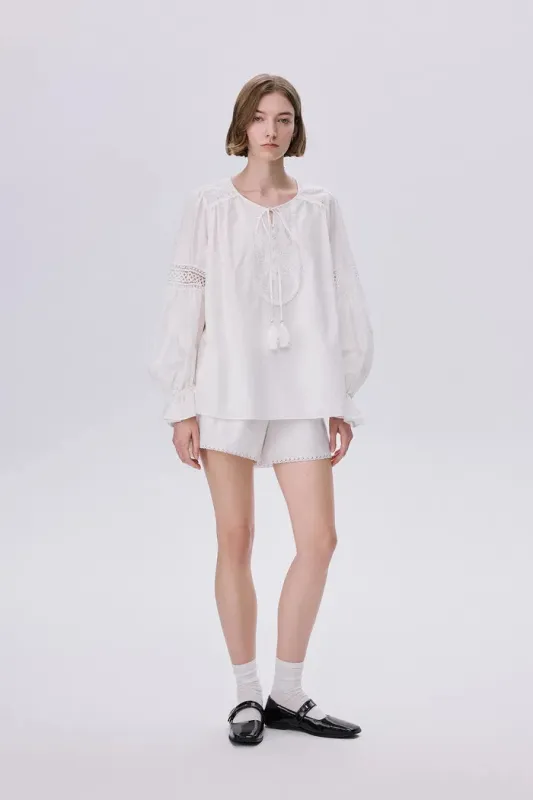 Bea Embroidered Blouse and Shorts Set in Silk Cotton Blend sold by Fabrique