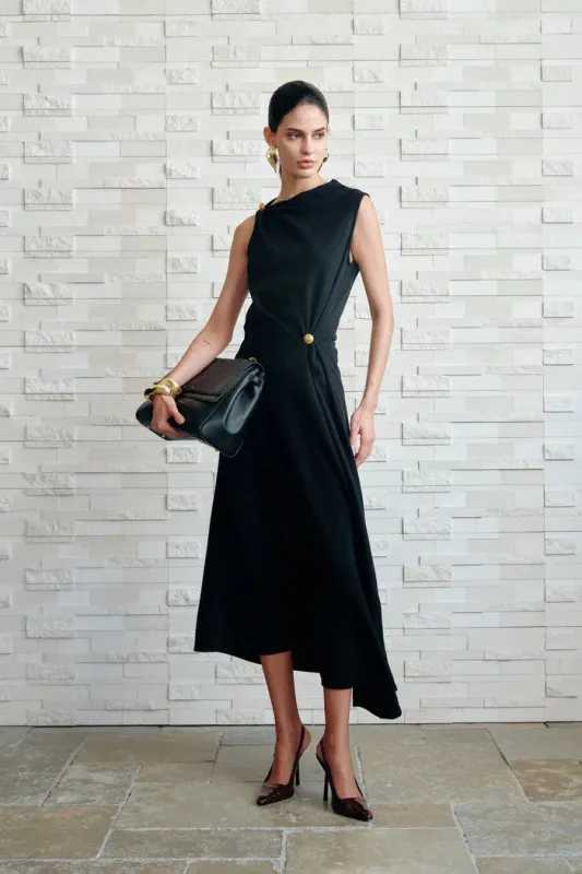 Eunice Pleated Dress in Wool Blend sold by Fabrique