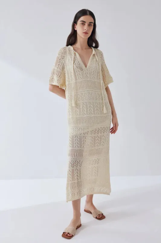 Gabriela Handcrafted Crochet Dress in Light Yarn Knit sold by Fabrique