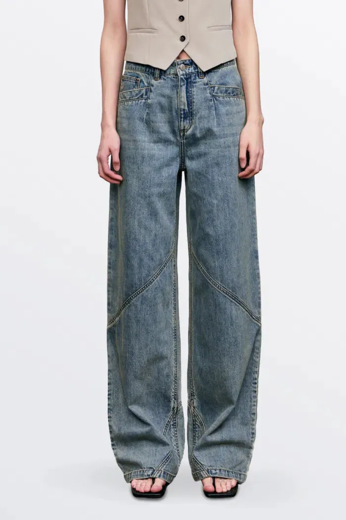 Maya Patchwork Baggy Jeans in Cotton Denim sold by Fabrique