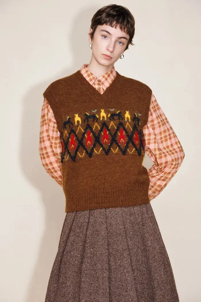 Frou Tribal Art Inspired Fair Isle Sleeveless Vest Top in Wool Alpaca Blend Knit sold by Fabrique product image thumbnail 4