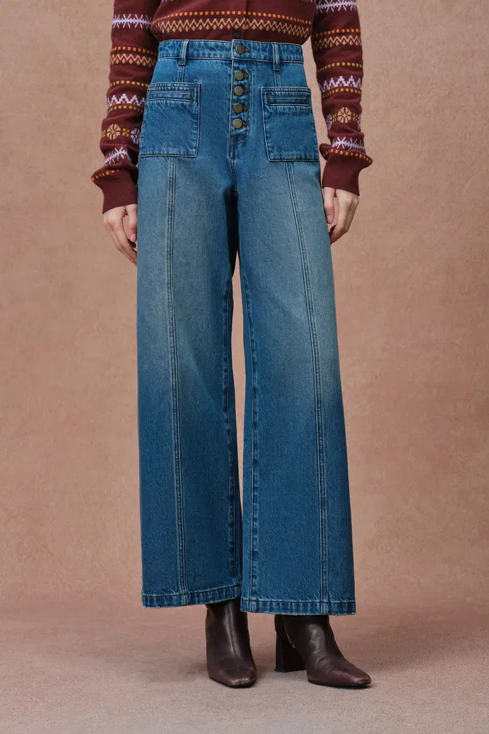 Nora Front Pocket Cropped Straight Leg Jeans in Cotton Denim sold by Fabrique
