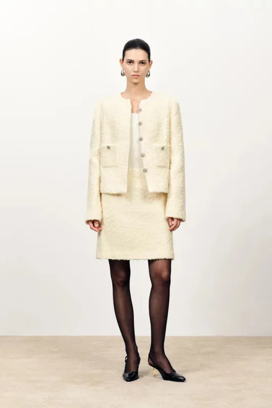Grasse Textured Boxy Jacket and Skirt Matching Set in Boucle Wool Alpaca sold by Fabrique