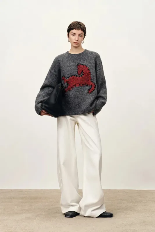 Quella Red Pony Drop Shoulder Sweater in Alpaca Wool Knit sold by Fabrique