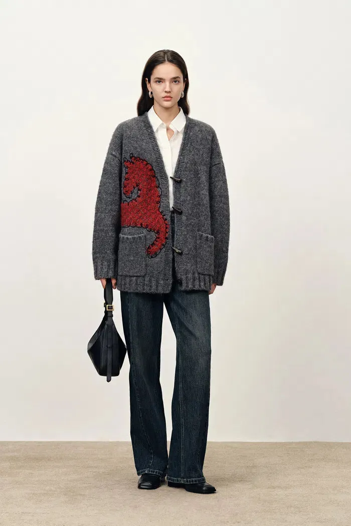 Polly V Neck Pony Motif Cardigan in Alpaca Blend Knit sold by Fabrique product image thumbnail 4