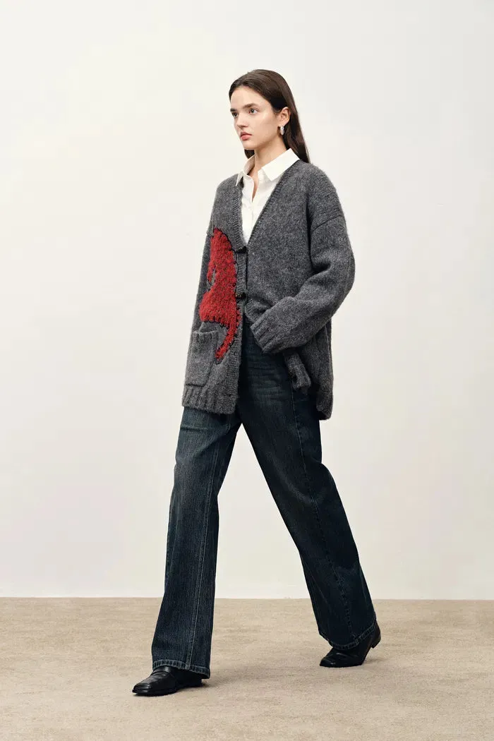 Polly V Neck Pony Motif Cardigan in Alpaca Blend Knit sold by Fabrique product image thumbnail 5