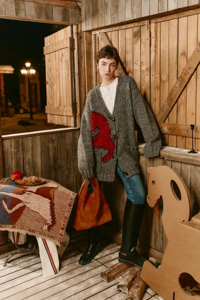 Polly V Neck Pony Motif Cardigan in Alpaca Blend Knit sold by Fabrique product image thumbnail 3