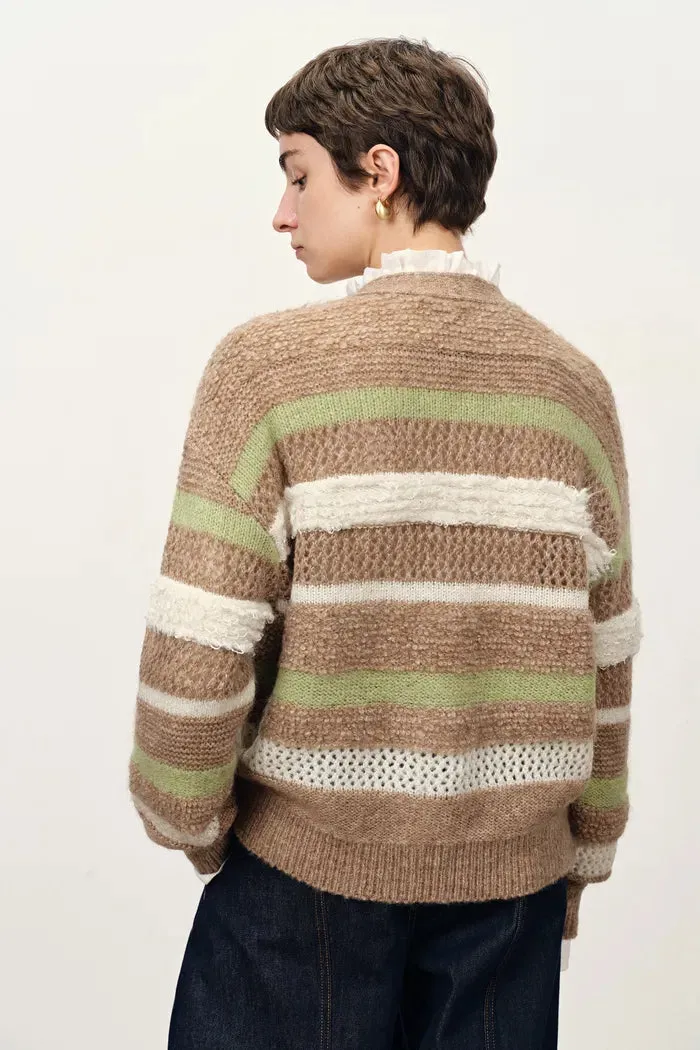 Anja Multi-Texture Striped Cardigan in Merino Mohair Wool Knit sold by Fabrique product image thumbnail 4