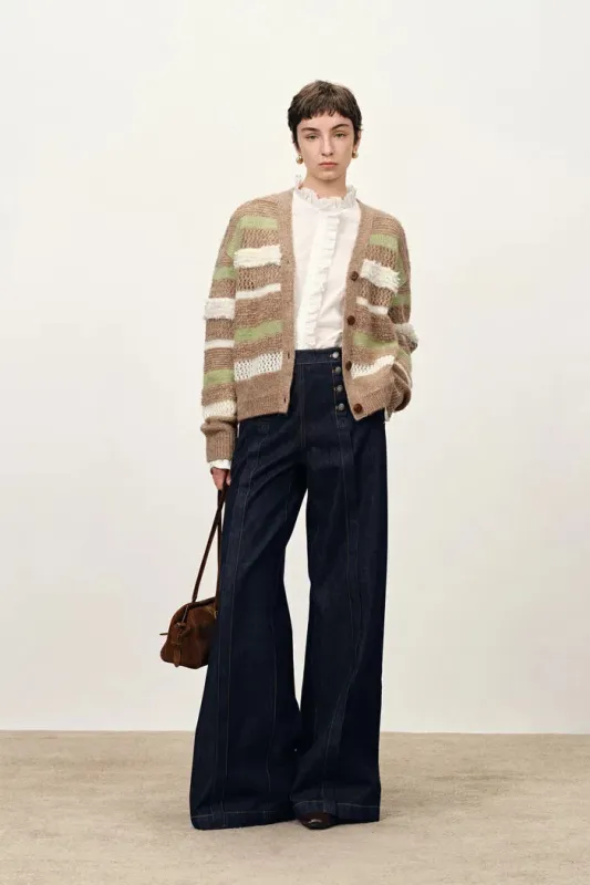 Anja Multi-Texture Striped Cardigan in Merino Mohair Wool Knit sold by Fabrique