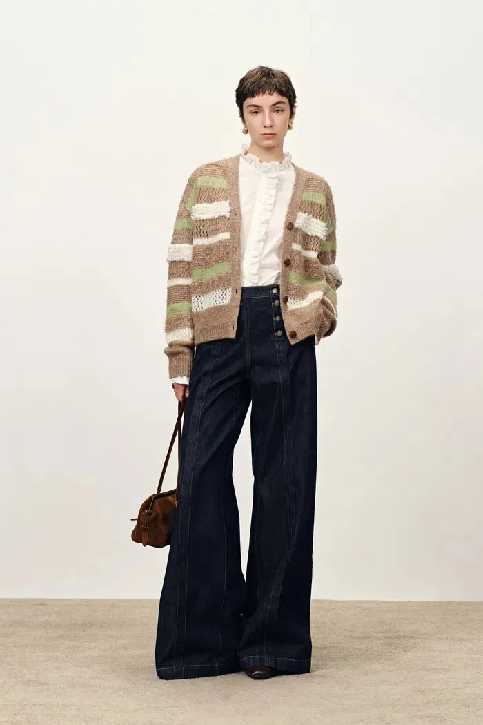 Anja Multi-Texture Striped Cardigan in Merino Mohair Wool Knit sold by Fabrique