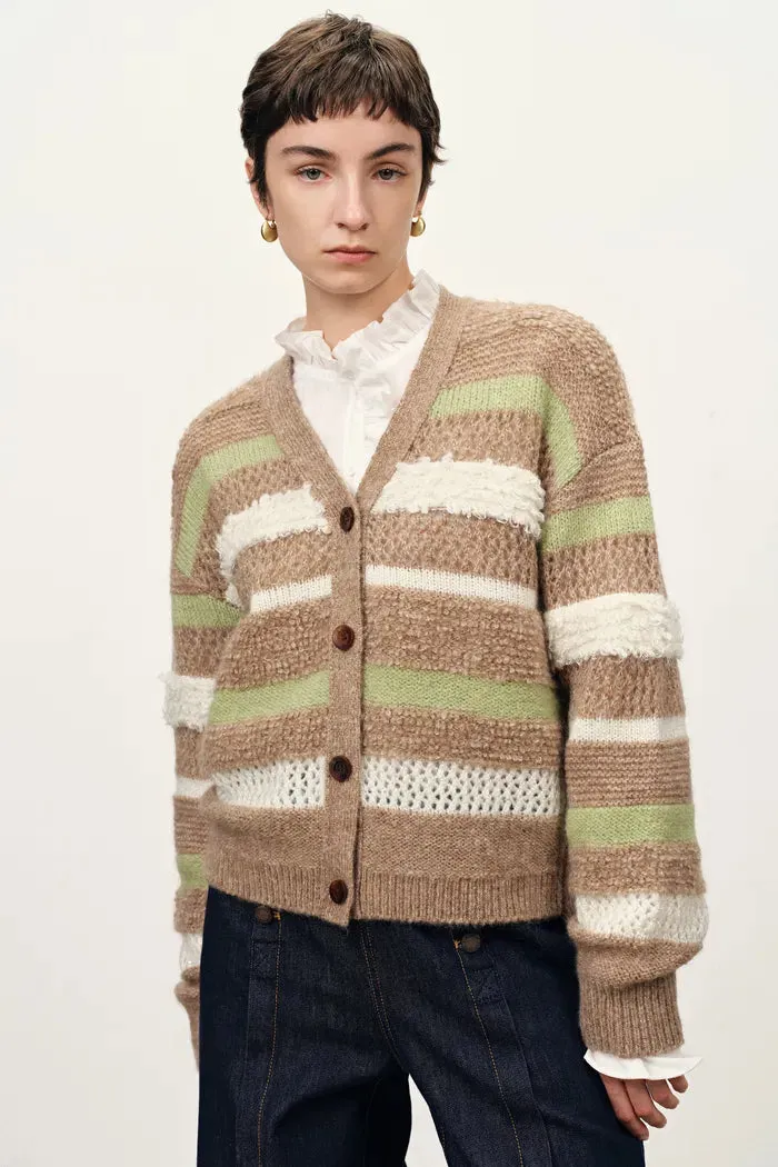 Anja Multi-Texture Striped Cardigan in Merino Mohair Wool Knit sold by Fabrique product image thumbnail 2